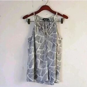 fab'rik black & white tie front printed halter tank top